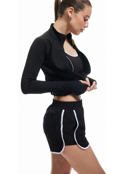 Yüksek Bel Biyeli Rahat Kesim Mini Spor Şort