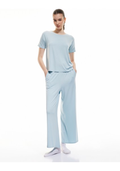 Cepli Kısa Kollu Bisiklet Yaka Viskon Pijama Takımı