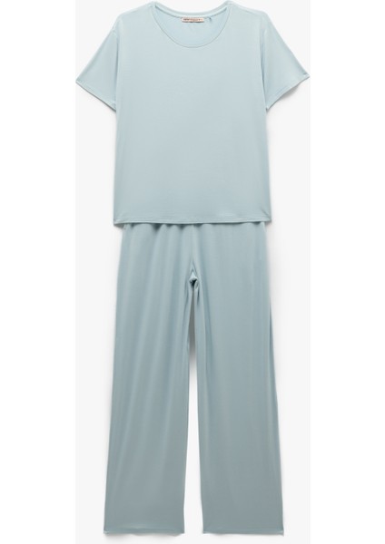 Cepli Kısa Kollu Bisiklet Yaka Viskon Pijama Takımı