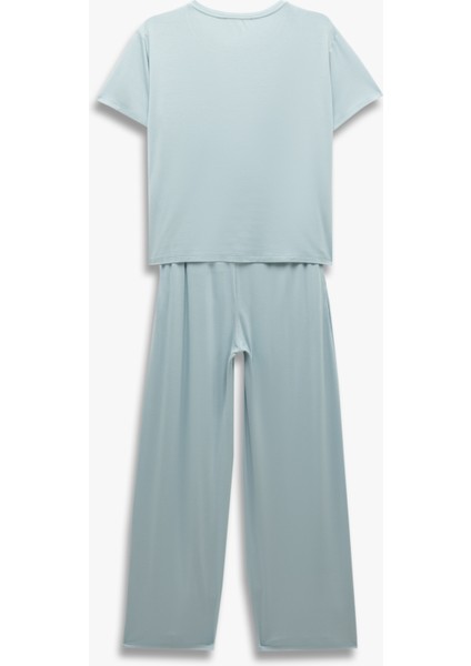 Cepli Kısa Kollu Bisiklet Yaka Viskon Pijama Takımı