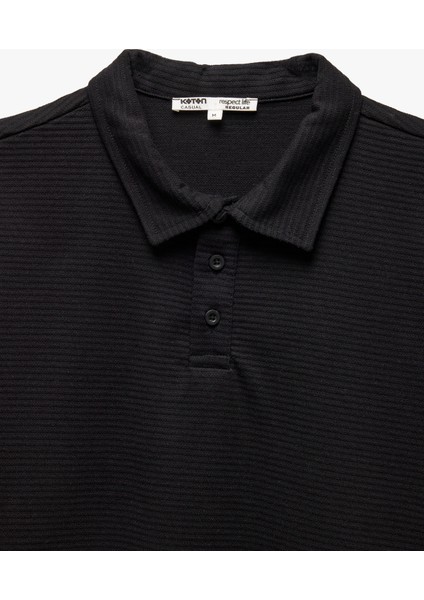 Kısa Kollu Dokulu Regular Fit Polo Yaka Tişört