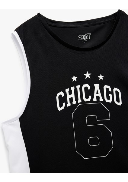 Baskılı Renk Kontrastlı Bisiklet Yaka Oversize Kolsuz Spor Basketbol Tişörtü