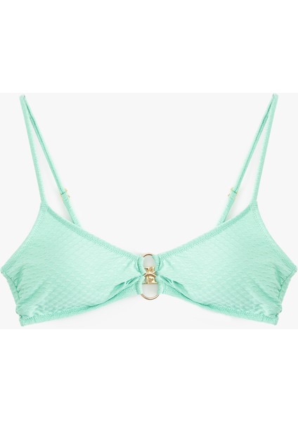 Astarlı Aksesuar Detaylı Dokulu Askılı Bikini Üstü