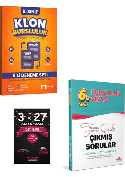 6. Sınıf Klon Bursluluk 5 Li Deneme Seti Çözümlü+Editör 6. Sınıf Bursluluk Sınavı Tamamı Çözümlü Çıkmış Sorular