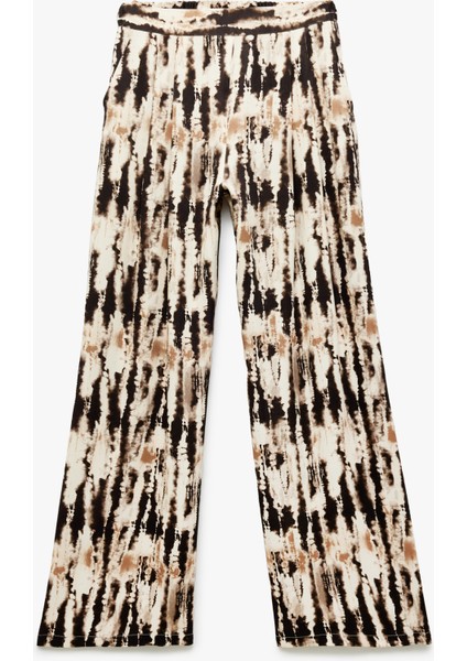 Rahat Kalıp Batik Desenli Cepli Yüksek Bel Palazzo Saten Pantolon modelleri