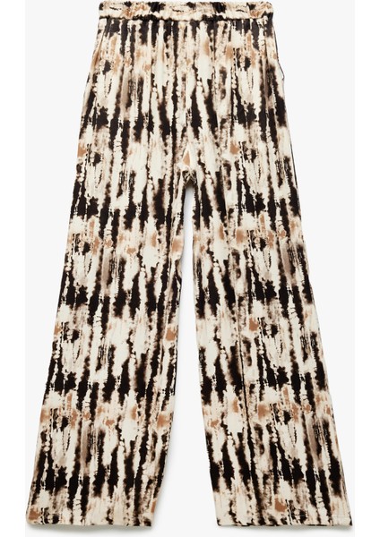 Rahat Kalıp Batik Desenli Cepli Yüksek Bel Palazzo Saten Pantolon fırsatları