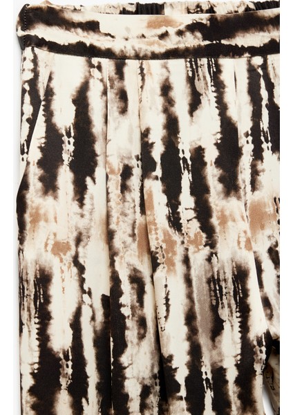 Rahat Kalıp Batik Desenli Cepli Yüksek Bel Palazzo Saten Pantolon indirimleri