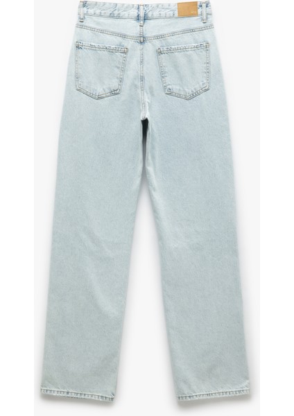 Pamuklu Yıpratma Detaylı Düz Paça Denim Pantolon - Straight Fit Jean indirimleri
