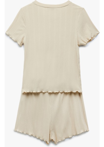 Modal Kumaş Ribanalı Kısa Kollu Şortlu Pijama Takımı fırsatları