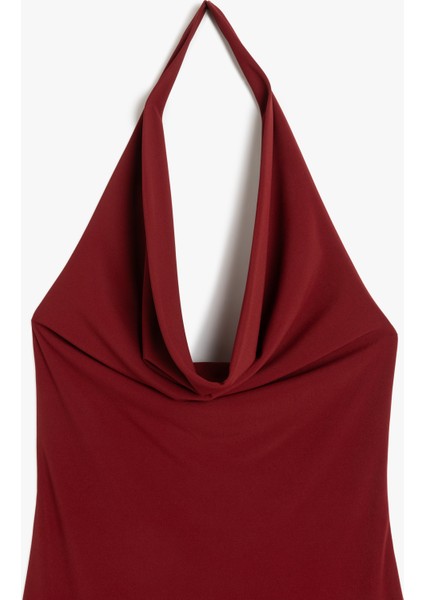 Kolsuz Slim Fit Midi Boy Degaje Yaka Dekolte Elbise