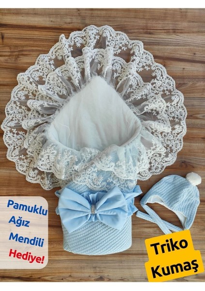 Triko Örgü Kız Erkek Çocuk Batttaniyesi Kundağı Şapkalı Dantelli Yenidoğan Hastane Çıkışı