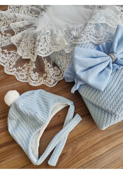 Triko Örgü Kız Erkek Çocuk Batttaniyesi Kundağı Şapkalı Dantelli Yenidoğan Hastane Çıkışı