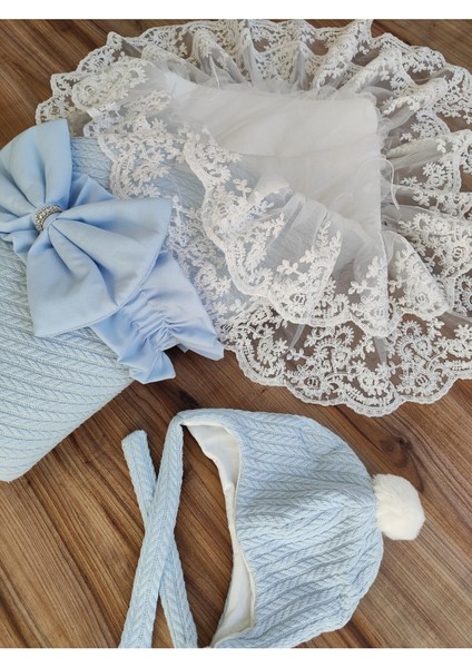 Triko Örgü Kız Erkek Çocuk Batttaniyesi Kundağı Şapkalı Dantelli Yenidoğan Hastane Çıkışı