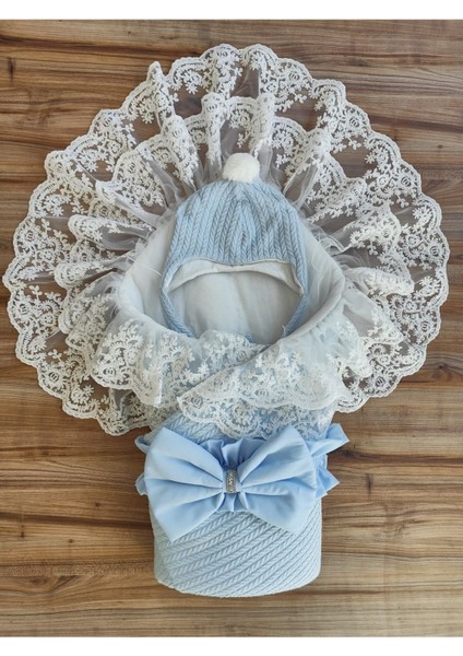 Triko Örgü Kız Erkek Çocuk Batttaniyesi Kundağı Şapkalı Dantelli Yenidoğan Hastane Çıkışı