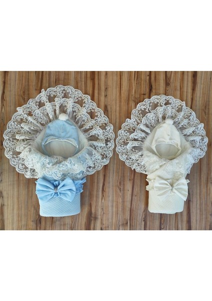 Triko Örgü Kız Erkek Çocuk Batttaniyesi Kundağı Şapkalı Dantelli Yenidoğan Hastane Çıkışı