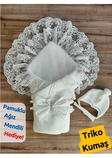 Triko Örgü Kız Erkek Çocuk Batttaniyesi Kundağı Şapkalı Dantelli Yenidoğan Hastane Çıkışı