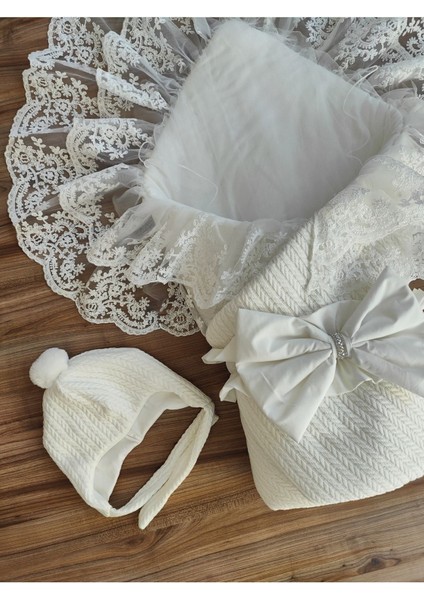 Triko Örgü Kız Erkek Çocuk Batttaniyesi Kundağı Şapkalı Dantelli Yenidoğan Hastane Çıkışı fırsatları