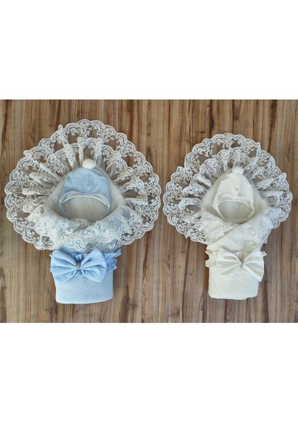 Triko Örgü Kız Erkek Çocuk Batttaniyesi Kundağı Şapkalı Dantelli Yenidoğan Hastane Çıkışı