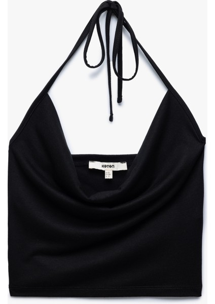 Slim Fit Boyundan Bağlamalı Crop Degaje Yaka Bluz