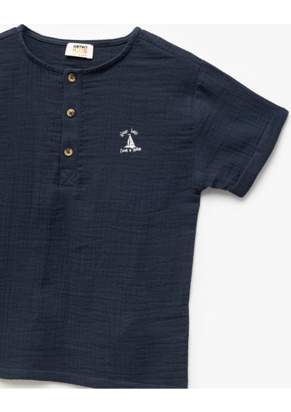 Bisiklet Yaka Düğmeli Kısa Kollu Pamuklu Tişört modelleri