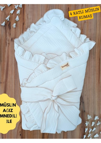 4 Katlı Müslin Çocuk Battaniyesi Ekrı Kız Erkek Çocuk Dış Kundak Hastane Çıkışı Hediyelik Yenidoğan