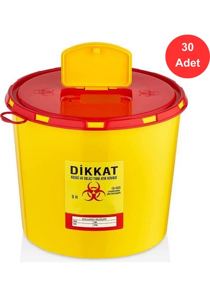Tıbbi Atık Kovası 5 Litre x 30 Adet - Güvenli ve Dayanıklı
