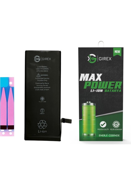 Girex Apple iPhone 6s Güçlendirilmiş Batarya Yüksek Kapasite 2380 Mah