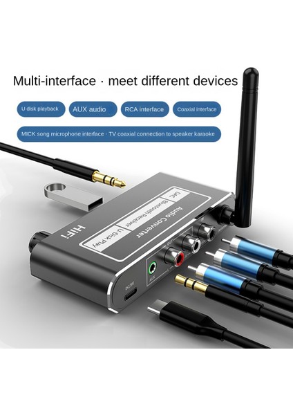 Kablosuz Hıfı Dönüştürücü Bluetooth 5.2 Alıcı Ses Koaksiyel R/l 3.5mm Aux Adaptörü U Disk Oynatma Mikrofonu ile (Yurt Dışından)