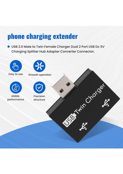 USB 2.0 Erkekten Çift Dişi Şarj Cihazı Çift 2 Portlu Dc 5V Şarj Ayırıcı Hub Adaptörü Dönüştürücü Konnektör (Yurt Dışından)