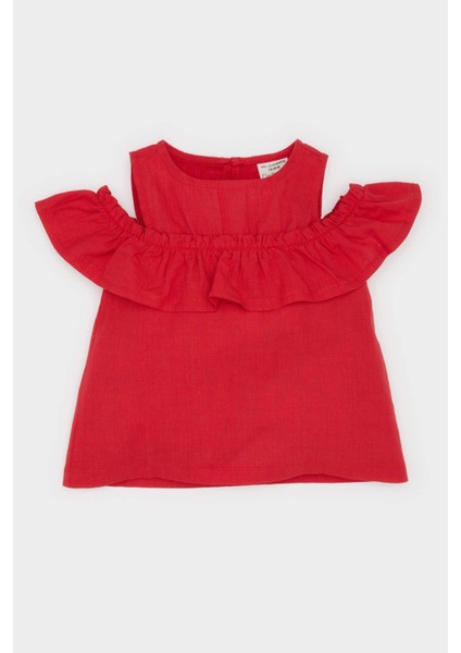Kız Bebek Bisiklet Yaka Flamlı Poplin Kısa Kollu Bluz E2849A525SM