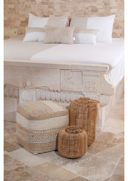 Pure Şerit Desenli Natürel Krem Puf 40X40 4274 fiyatları