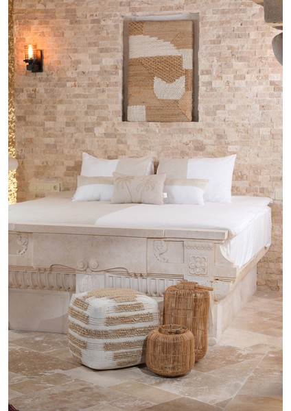 Pure Çizgi Detaylı Krem Natürel Puf 40X40 4275