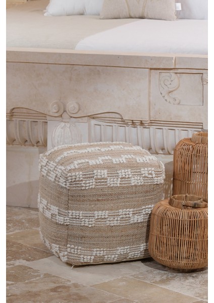 Pure Mini Kabartma Desenli Natürel Krem Puf 40X40 4276