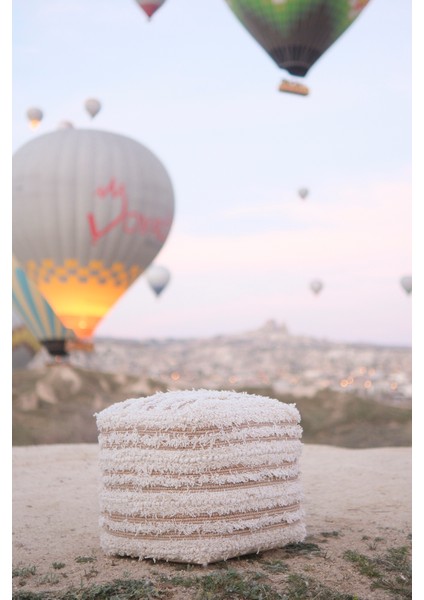 Pure Saçak Dokuma Natürel Krem Puf 40X40 4277