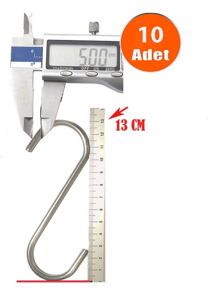 , Çok Büyük ve Kalın Metal S Kanca 13 cm Boy x 5 mm Kalınlıkta 10 Adet