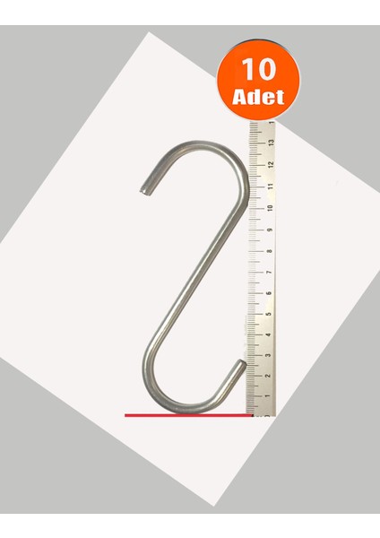 , Çok Büyük ve Kalın Metal S Kanca 13 cm Boy x 5 mm Kalınlıkta 10 Adet