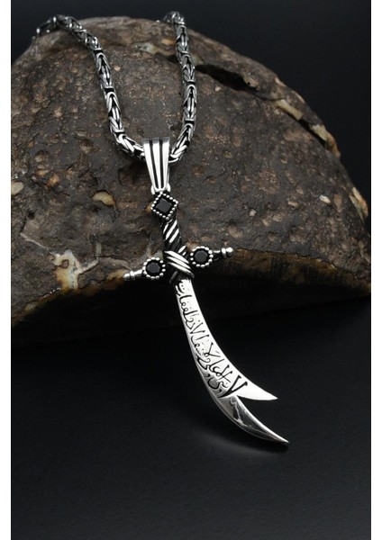 925 Ayar Gümüş Zülfikar Hz. Ali'nin Kılıcı Kolye Kral Zincir 2 mm 901593