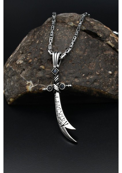 925 Ayar Gümüş Zülfikar Hz. Ali'nin Kılıcı Kolye Kral Zincir 2 mm 901593 fiyatları