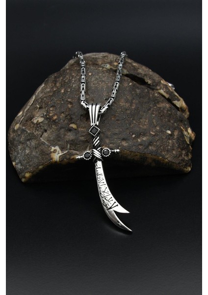 925 Ayar Gümüş Zülfikar Hz. Ali'nin Kılıcı Kolye Kral Zincir 2 mm 901593 modelleri
