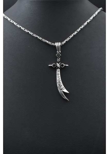 925 Ayar Gümüş Zülfikar Hz. Ali'nin Kılıcı Kolye Kral Zincir 2 mm 901593 fırsatları