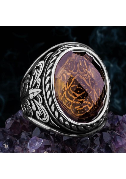 Zultanit Taşlı La Galibe Illallah Yazılı 925 Ayar Gümüş Erkek Yüzük