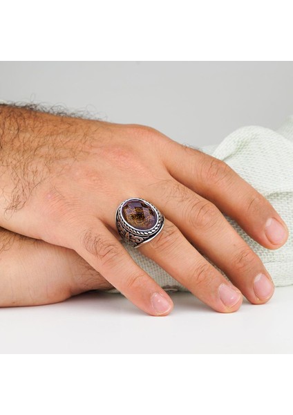 Zultanit Taşlı La Galibe Illallah Yazılı 925 Ayar Gümüş Erkek Yüzük fiyatları