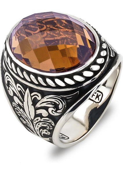 Zultanit Taşlı La Galibe Illallah Yazılı 925 Ayar Gümüş Erkek Yüzük modelleri