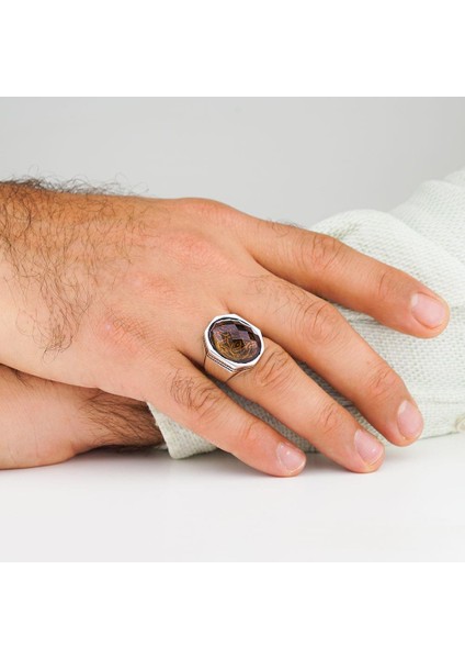 Zultanit Taşlı La Galibe Illallah Yazılı Parlak Gümüş Erkek Yüzük fiyatları