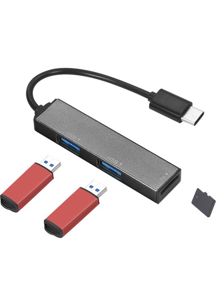 3'ü 1 Arada Type-C USB 3.0 Hub, Tf Kart Okuyucu ve Çoklu Port Adaptör - Gümüş Gri (Yurt Dışından)
