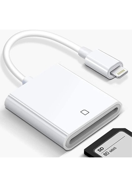 Lightning Sd Kart Okuyucu Adaptörü iPhone iPad Uyumlu Kamera Seyahat Oyun (Yurt Dışından)