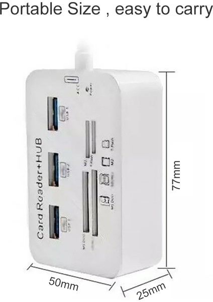 USB 3.0 Type C 3 Portlu Çoklu Kart Okuyucu Yüksek Hızlı Hub - Dizüstü Bilgisayar ve Pc Için (Yurt Dışından)