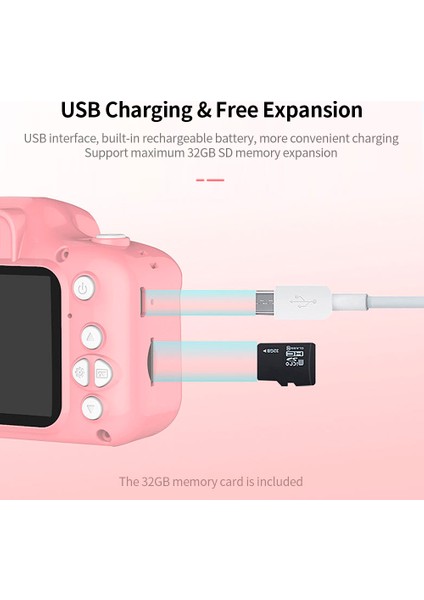 X2 Mini Çocuk Kamerası Hd Ekran, Şarj Edilebilir 32GB Pembe (Yurt Dışından) fırsatları