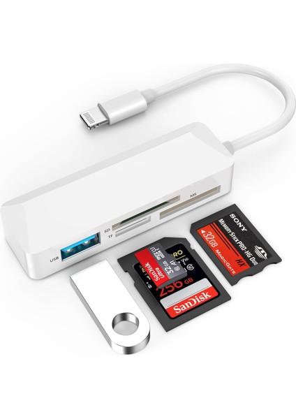 4'ü 1 Arada iPhone Lightning Sd Kart Okuyucu Yüksek Hızlı USB 3.0 Tf Ms Adaptör (Yurt Dışından)