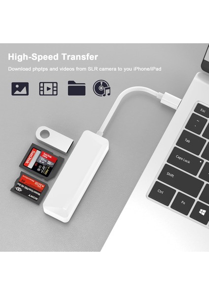 4'ü 1 Arada iPhone Lightning Sd Kart Okuyucu Yüksek Hızlı USB 3.0 Tf Ms Adaptör (Yurt Dışından)